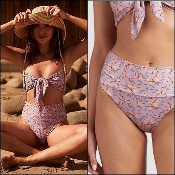Acacia Echo Bikini Bottom Swim Small Floral Lily NEW - Picture 1 of 4